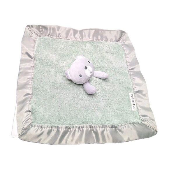 🍁 3/$20 Chick Pea Bear Sage Green Baby Security Blanket Lovey Satin Trim - Picture 2 of 7